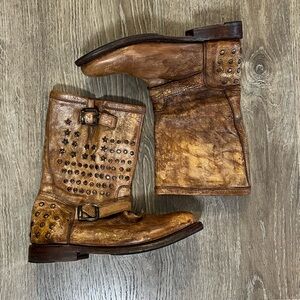 BED STU Cobbler Series Moto Boot Brown tan  Leather Studded Distressed